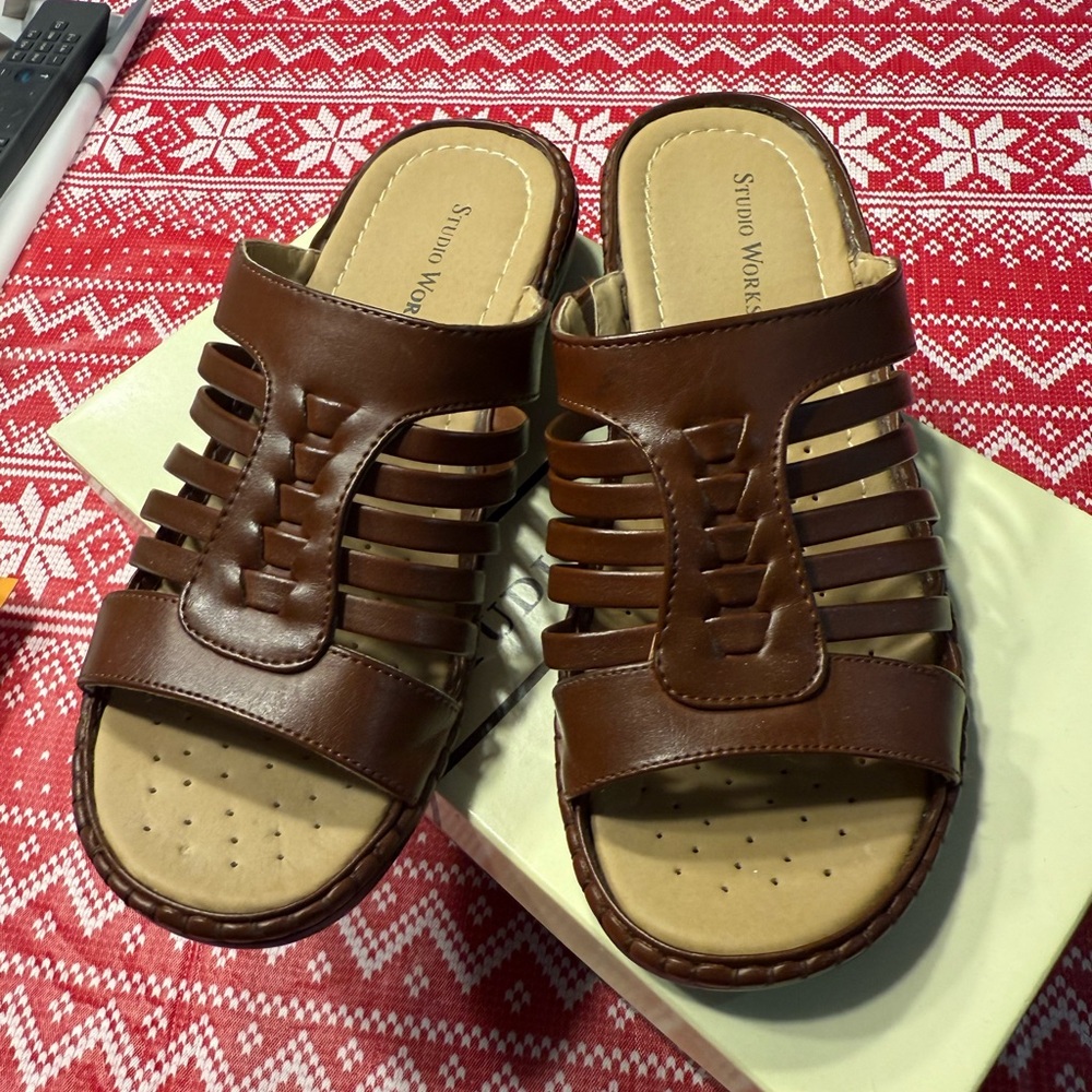 Studio works brown sandals size 7.5